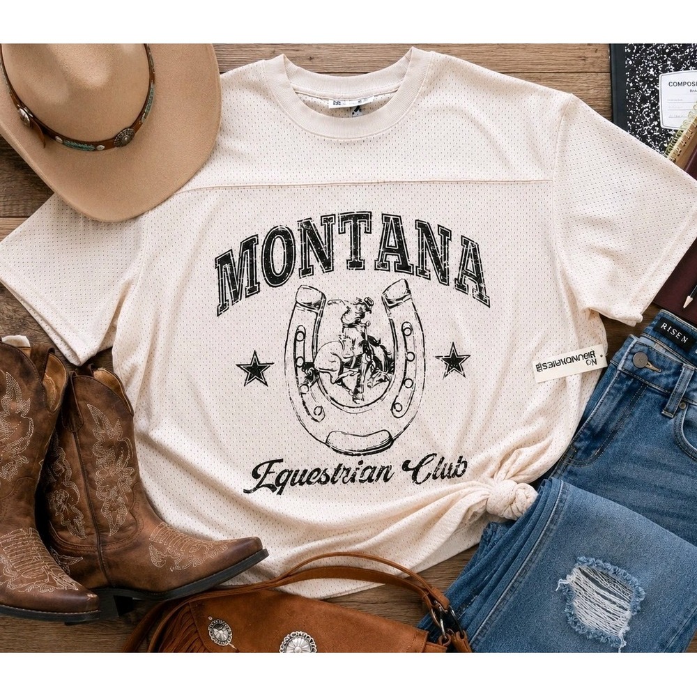NWT Plus Size 2X Montana Equestrian Mesh Football Jersey Top Western Cowgirl